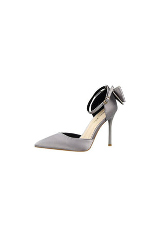 Burgundy Satin Prom Heels with Bowknot - KissProm