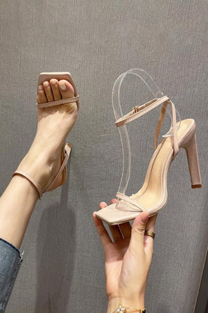 One Word Square Head Thick High Heels - KissProm