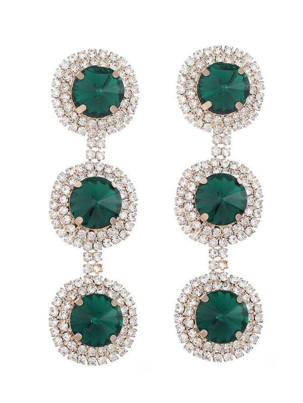 Royal Blue Rhinestones Long Round Earrings