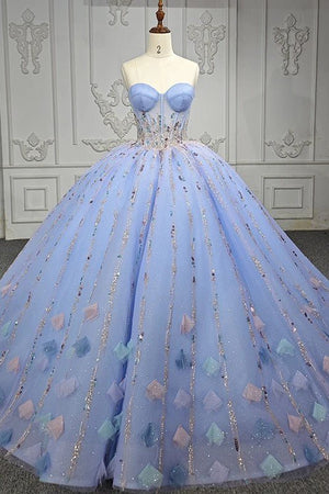 Quinceanera Dress Chic Strapless Sweep Train Evening Dresses Sweetheart Lace Up Prom Dresses - KissProm