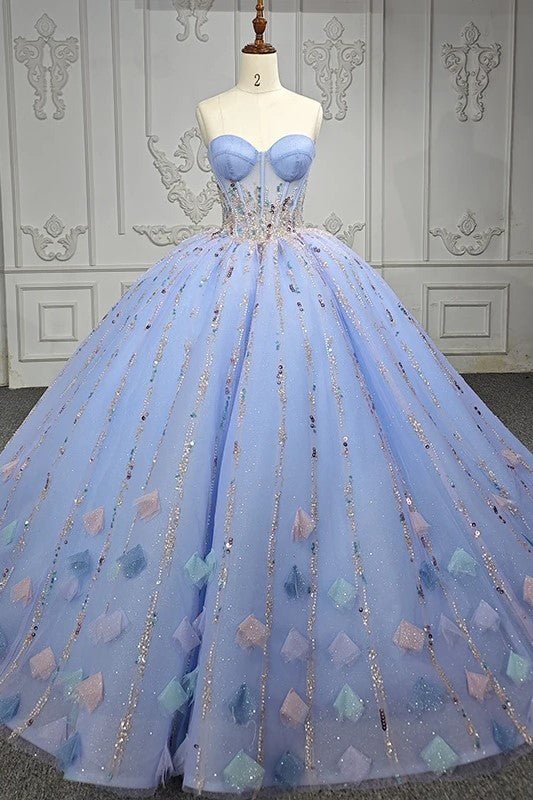 Quinceanera Dress Chic Strapless Sweep Train Evening Dresses Sweetheart Lace Up Prom Dresses - KissProm