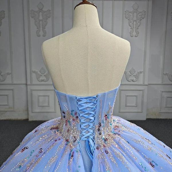 Quinceanera Dress Chic Strapless Sweep Train Evening Dresses Sweetheart Lace Up Prom Dresses - KissProm