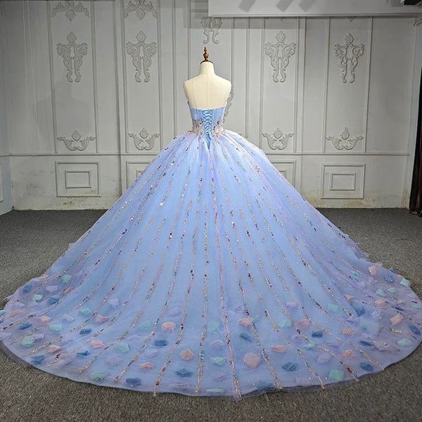Quinceanera Dress Chic Strapless Sweep Train Evening Dresses Sweetheart Lace Up Prom Dresses - KissProm