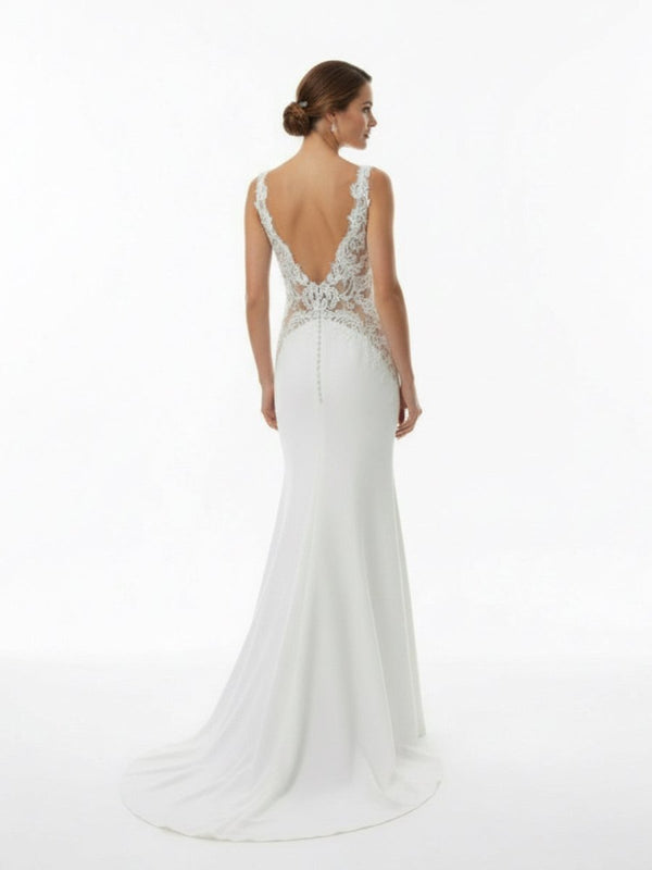 Dulce | White Long Mermaid Boho Wedding Dress with Appliqued