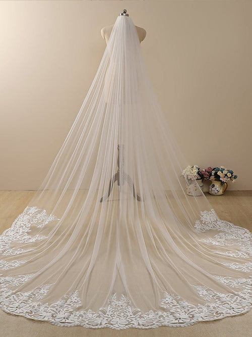 Vintage Flower Lace Cathedral Veil Bridal Veil Wedding Veil - KissProm