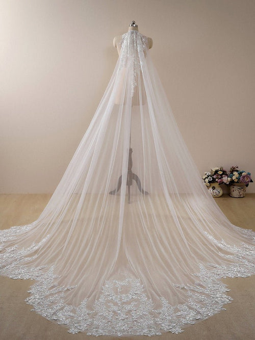 Vintage Floral Lace with Sequins Cathedral Veil Shaped Bridal Veil Wedding Veil