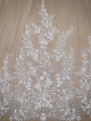 Vintage Floral Lace with Sequins Cathedral Veil Shaped Bridal Veil Wedding Veil
