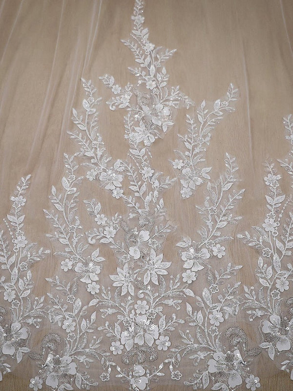Vintage Floral Lace with Sequins Cathedral Veil Shaped Bridal Veil Wedding Veil