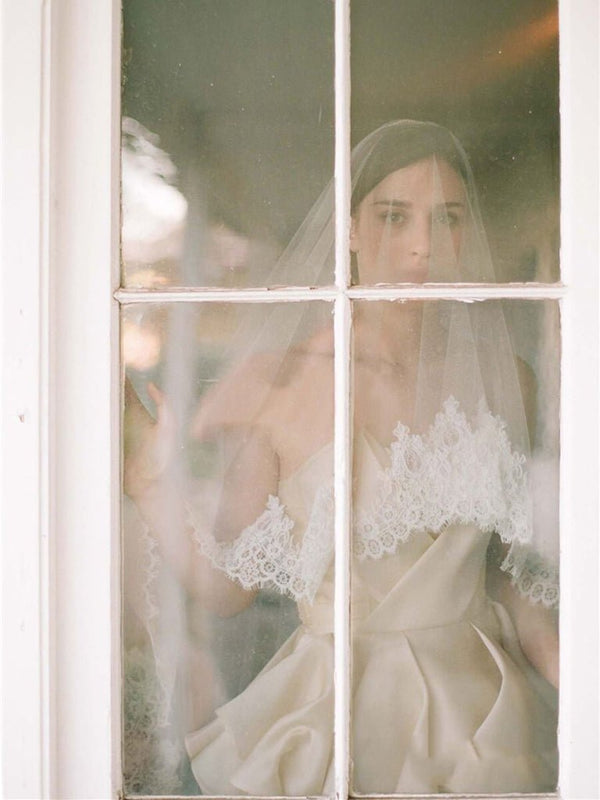Traditional Drop Veils Ivory Tulle & Lace Wedding Veil - KissProm
