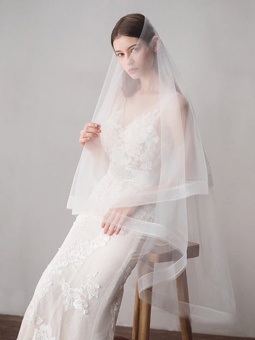 Two - Layers Ivory Tulle Knee Length Wedding Veils - KissProm