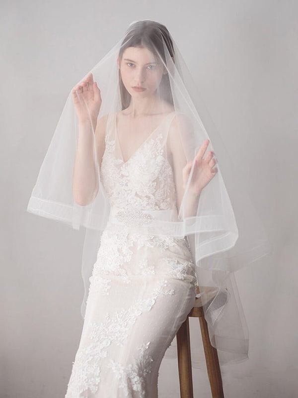 Two - Layers Ivory Tulle Knee Length Wedding Veils - KissProm