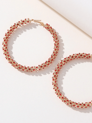 Golden Rhinestones Simple Hoop Earrings - KissProm