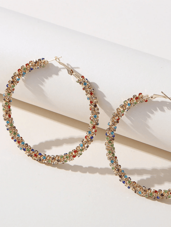 Golden Rhinestones Simple Hoop Earrings - KissProm