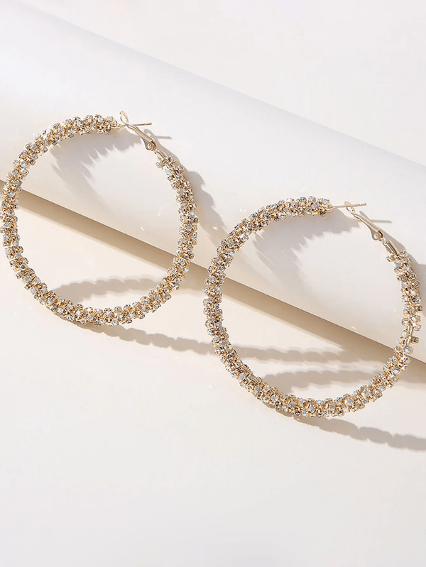 Golden Rhinestones Simple Hoop Earrings - KissProm