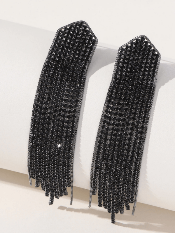 Golden Simple Rhinestones Tassel Long Earrings - KissProm