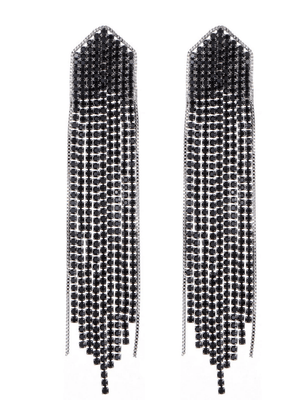 Golden Simple Rhinestones Tassel Long Earrings - KissProm