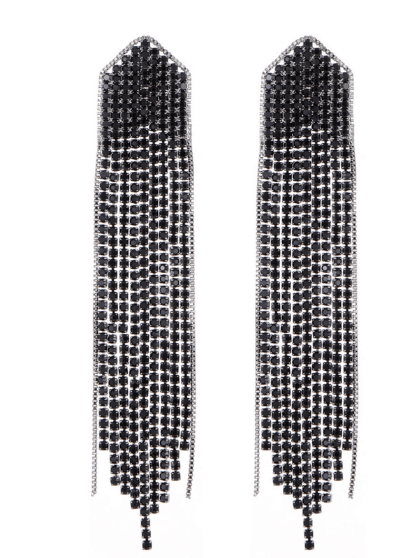 Golden Simple Rhinestones Tassel Long Earrings - KissProm
