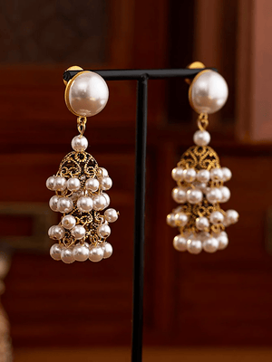 Golden Vintage Dangle Tassel Pearl Earrings - KissProm