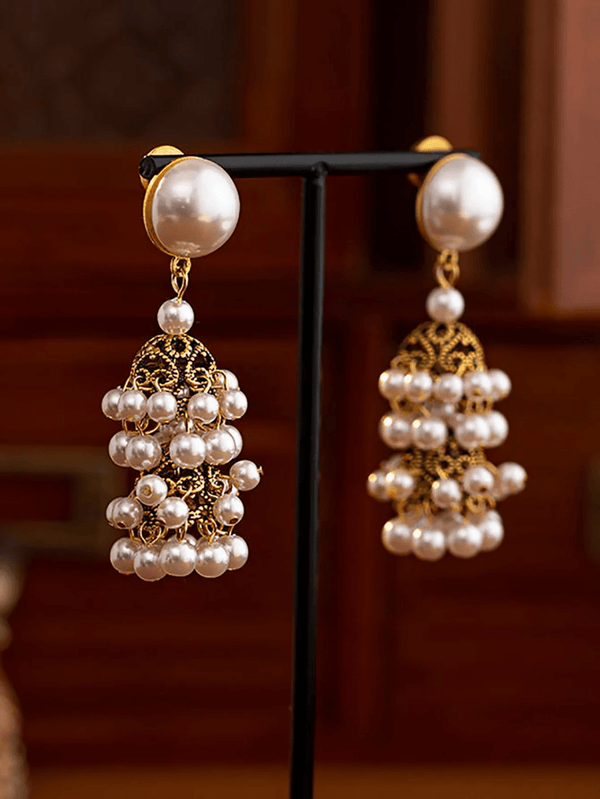 Golden Vintage Dangle Tassel Pearl Earrings - KissProm