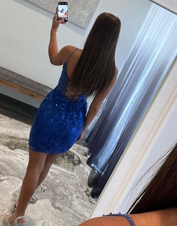 Gorgeous Royal Blue Corset Back Tight Glitter Homecoming Dress - KissProm