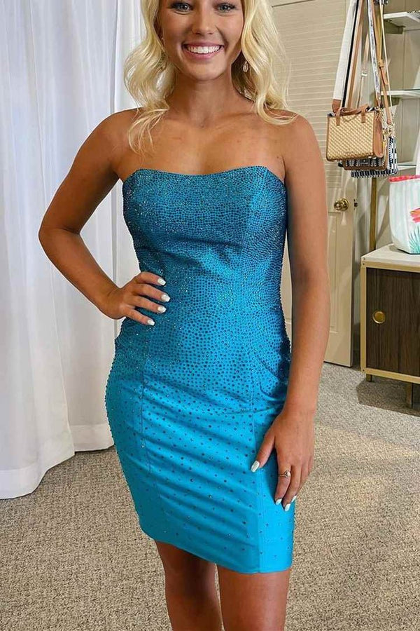 Glitter Yellow Bodycon Strapless Lace Up Short Homecoming Dress