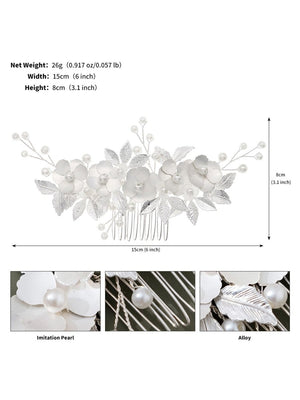 Silver Leaf Flower Bridal Hair Accessories Comb - KissProm