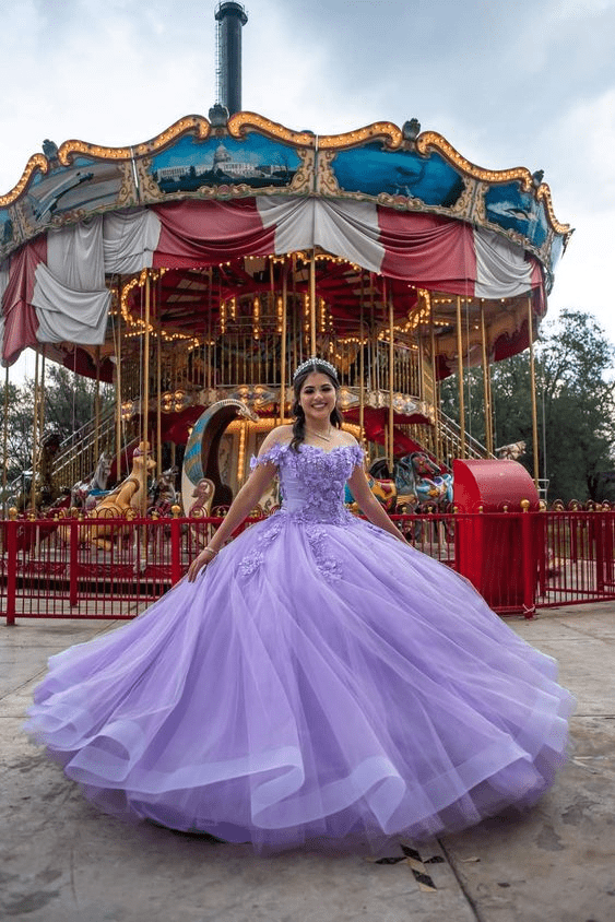 Lilac Tulle Appliques Quinceanera Ball Gown Dress