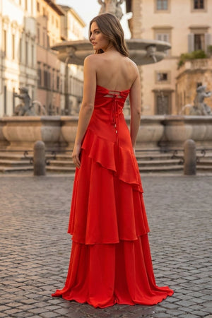 Blue - Sheath Sweetheart Chiffon Long Prom Dresses With Ruffles - KissProm