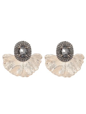 Royal Blue Rhinestones Leaf Floral Oval Earrings - KissProm