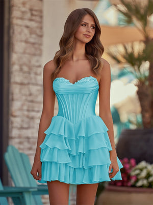 Lenne | Yellow - A-Line Sweetheart Corset Ruffle Homecoming Dress With Applique