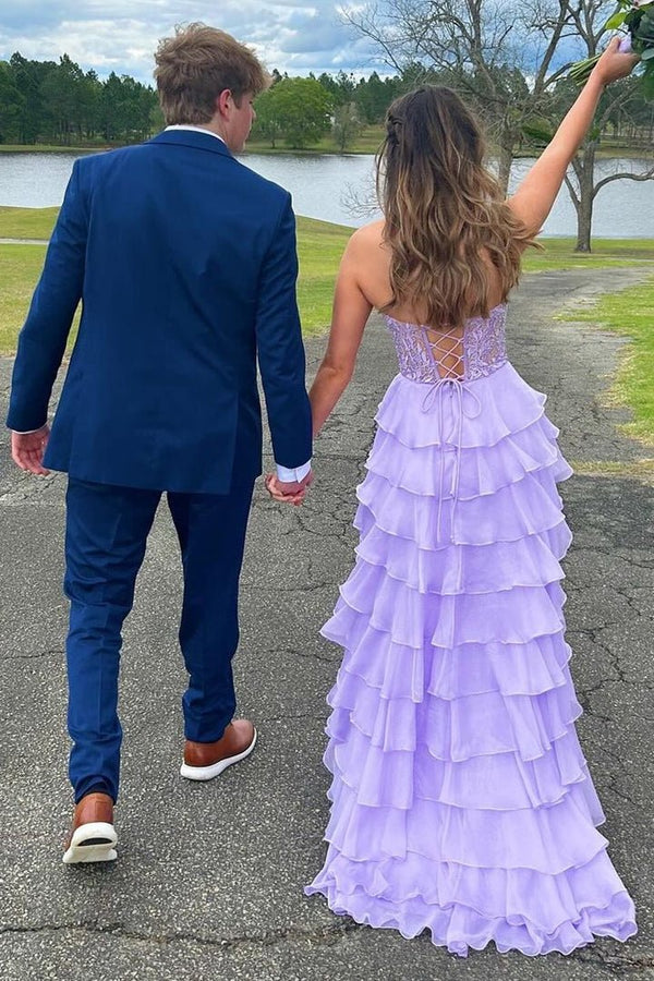 Royal Blue Chiffon Sweetheart Ruffle Tiered Long Prom Dress – Prom Dress by Kissprom | Available at KissProm