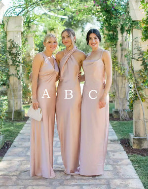 Mismatched Sheath Silk Blush Long Bridesmaid Dress - KissProm