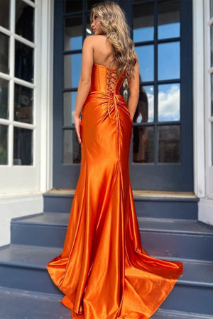 Mermaid Strapless Satin Long Prom Dress With Slit – Prom Dress by KissProm | Available at KissProm