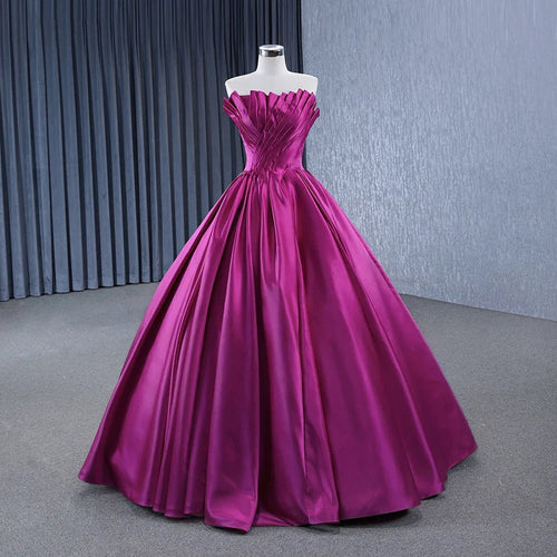 Quinceanera Dress Novelty A Line Satin Strapless Ball Gown Evening Dress for Women - KissProm