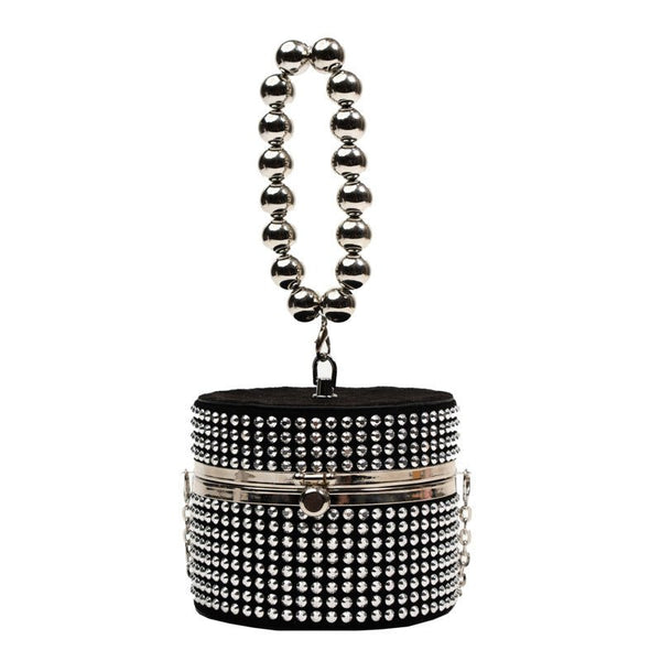 Silver Box Chain Handbag with Rhinestone - KissProm