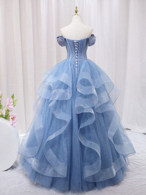 Ellyanna |   A-Line Blue Tulle Long Sweet Quinceanera Dress
