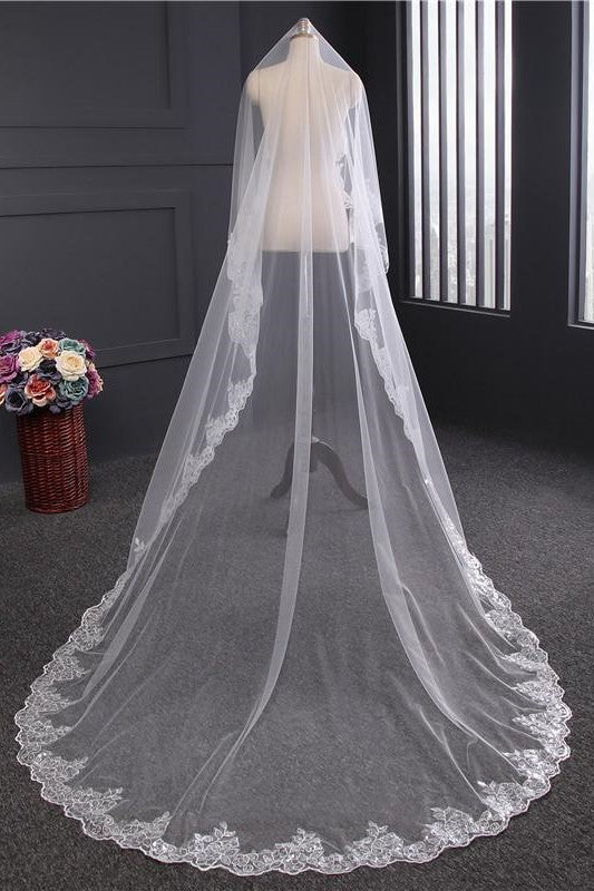 Vintage One - Tier Tulle Lace Long Wedding Veil - KissProm