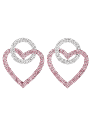 Pink Rhinestones Heart Hoop Earrings - KissProm