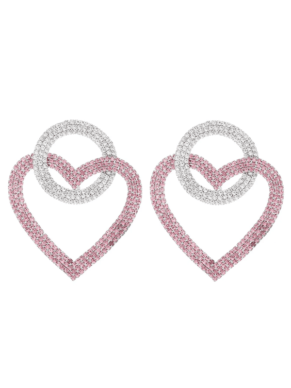 Pink Rhinestones Heart Hoop Earrings - KissProm