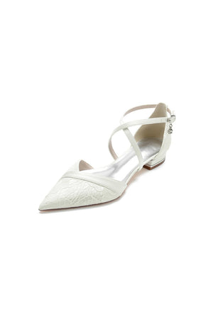 Pointed Toe Lace Ankle Strap Kitten Heels - KissProm
