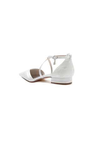 Pointed Toe Lace Ankle Strap Kitten Heels - KissProm