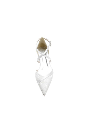 Pointed Toe Lace Ankle Strap Kitten Heels - KissProm