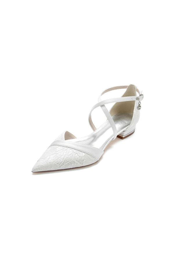 Pointed Toe Lace Ankle Strap Kitten Heels - KissProm