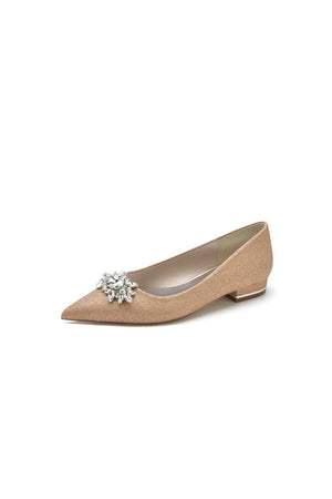 Pointed Toe Rhinestone Slip - on Low Heels - KissProm
