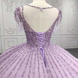 Quinceanera Dress Princess Sheer Neck Long Prom Dresses Short Sleeves Ball Gown - KissProm