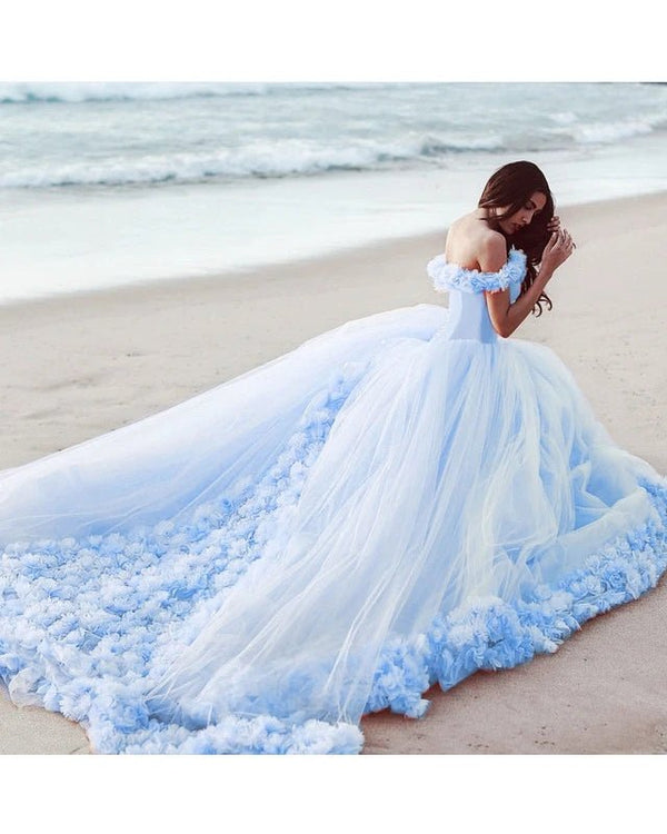 Dodde | Off Shoulder Flowers Tulle Ball Gown Pink Quinceanera Dresses