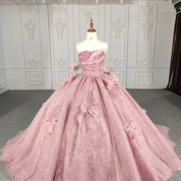 Romantic Pink beading Quinceanera Dress Sequined Sleeveless with Bowknot