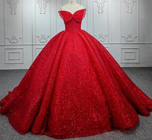 Quinceanera Ball Gown Red Sleeveless Sequined Dress