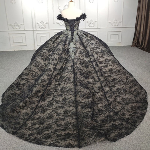 Quinceanera Black Off - the - Shoulder Ball Gown Dress - KissProm