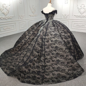 Quinceanera Black Off - the - Shoulder Ball Gown Dress - KissProm